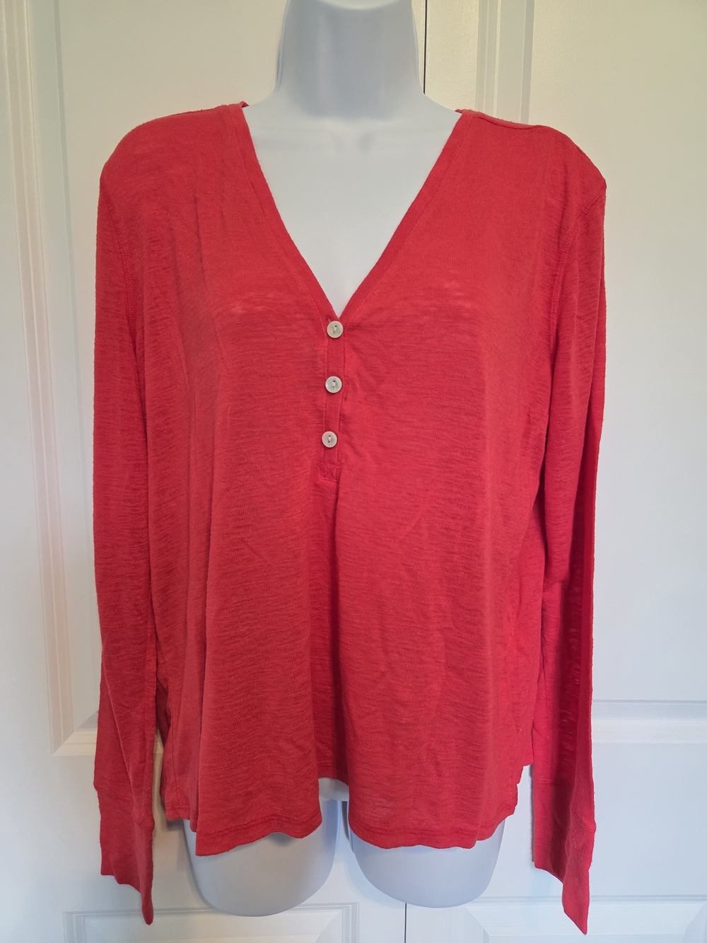Victoria's Secret Coral Long-Sleeve V-Neck Button Top